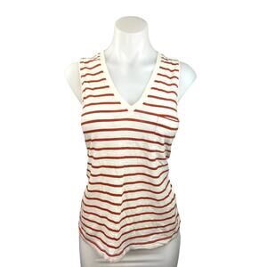Madewell NWT White Red Cotton Striped V Neck Chest Pocket Tank Top Size XS